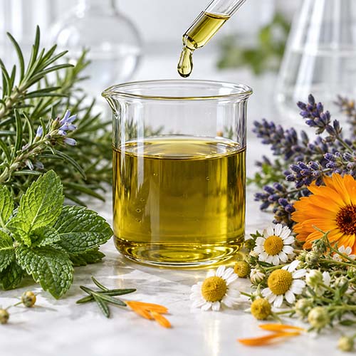 عصاره گیاهی در آزمایشگاه کنار گیاهان دارویی
